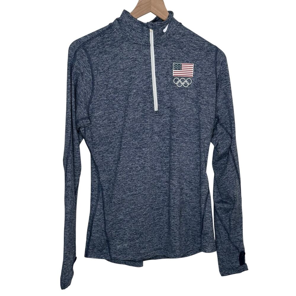 Nike‎ Team USA Olympics Dri-FIT Quarter Zip Pullover Gray Women's M Thumbholes